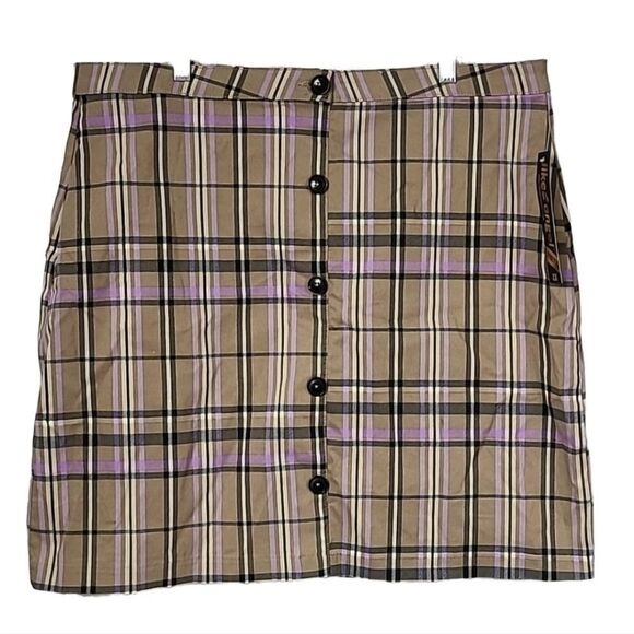 Women's Plus Size Super Stretchy Khaki Lavender Preppy Plaid Skirt Academia - Picture 1 of 7